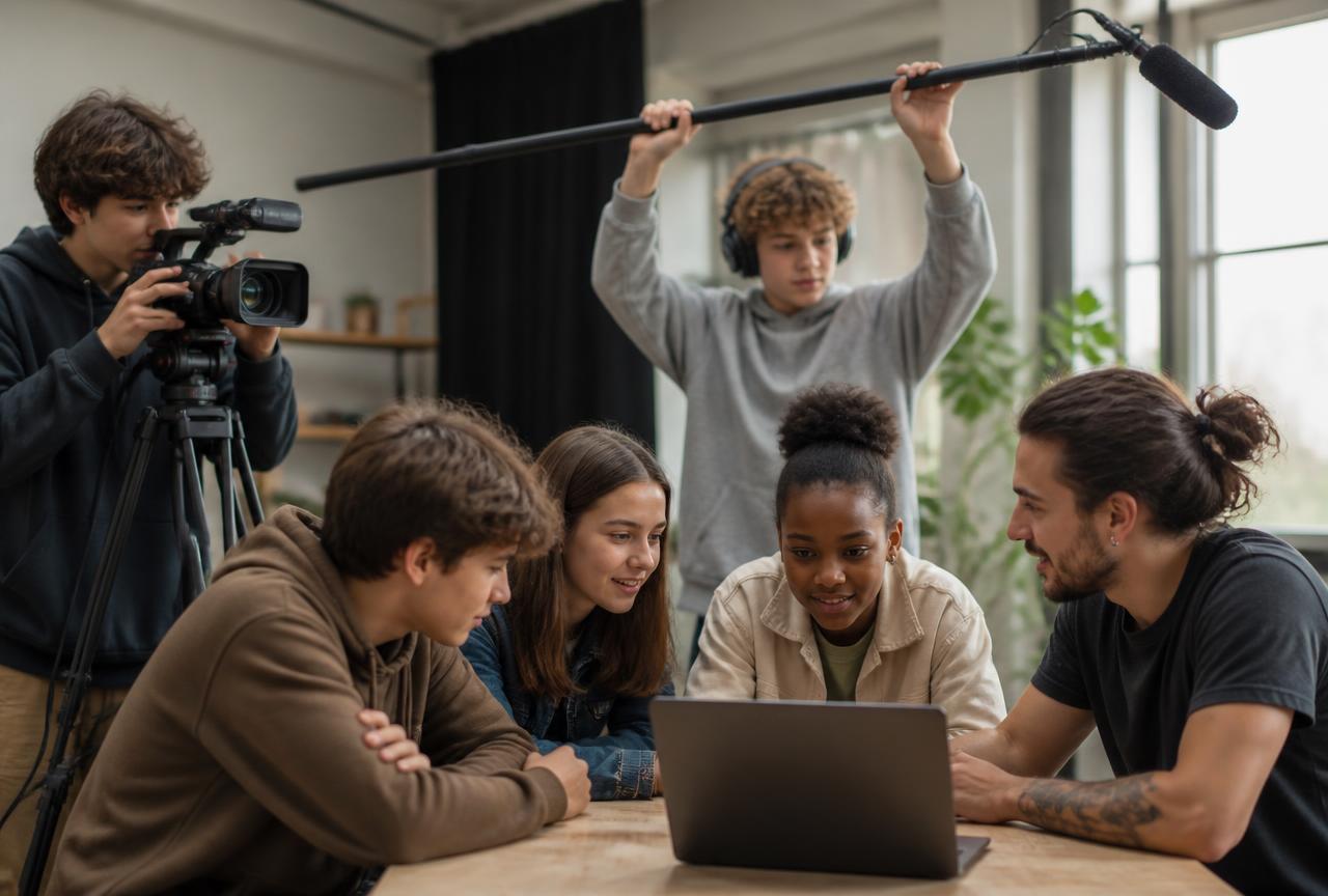 Participants à une formation RecBulle en train de filmer et d'apprendre le montage